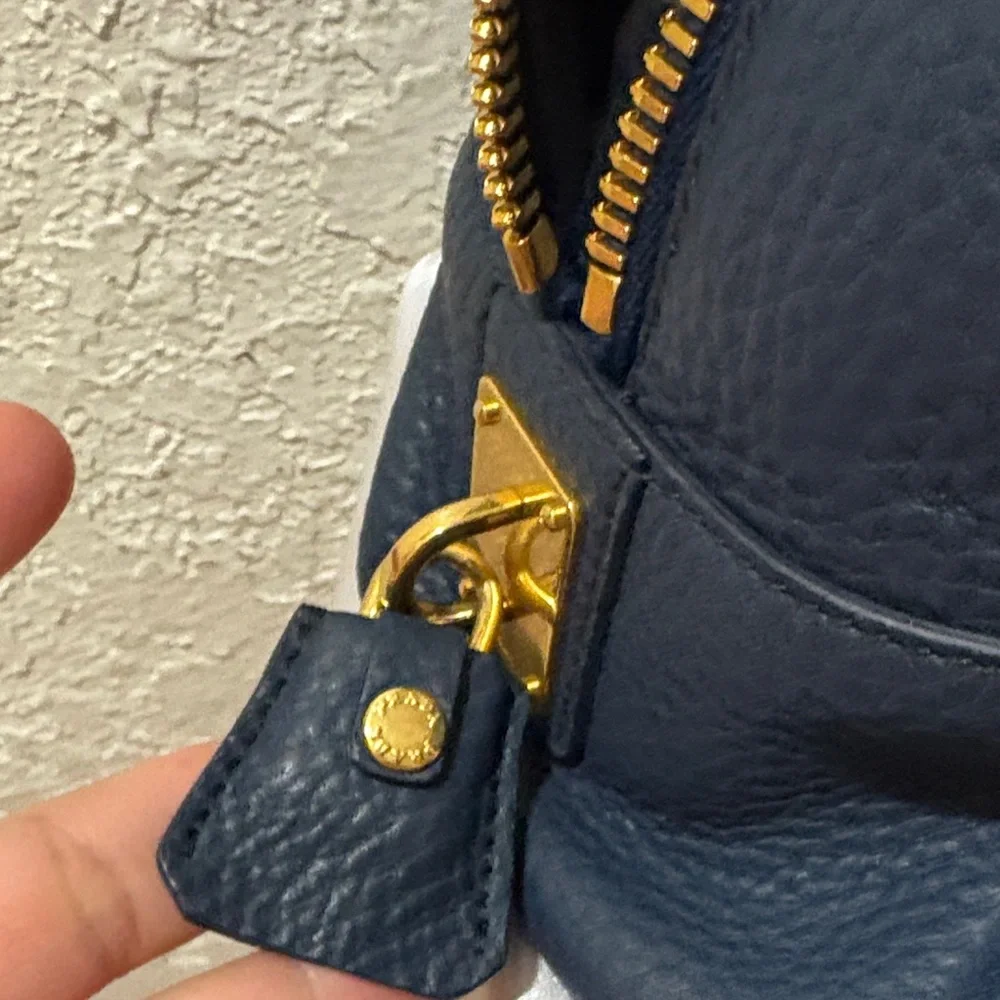 Prada Vitello Daino Bauletto Midnight Blue Pebbled Leather Satchel - Picture 6 of 13